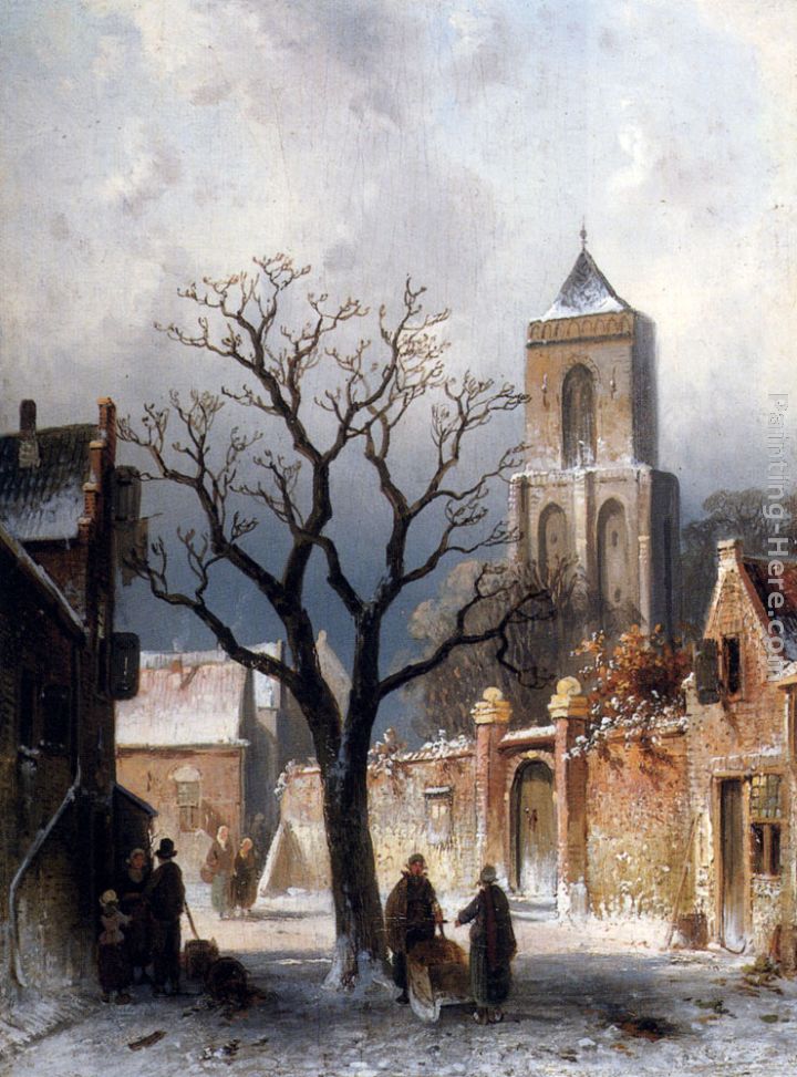 A Village Snow Scene painting - Charles Henri Joseph Leickert A Village Snow Scene art painting